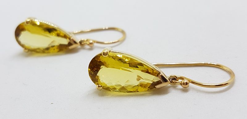 9ct Yellow Gold Teardrop Shape Lemon Citrine Drop Earrings