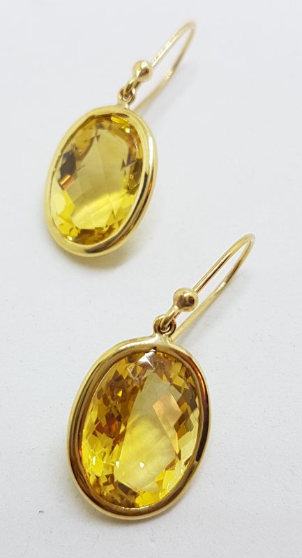 14ct Yellow Gold Oval Bezel Set Citrine Drop Earrings