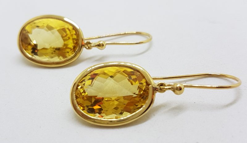 14ct Yellow Gold Oval Bezel Set Citrine Drop Earrings