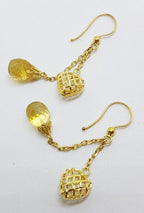 18ct Yellow Gold Ornate Teardrop Citrine Heart Chain Drop Earrings