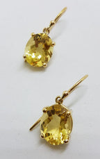 9ct Yellow Gold Oval Claw Set Citrine Drop Earrings