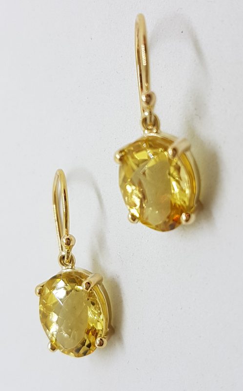 9ct Yellow Gold Oval Claw Set Citrine Drop Earrings