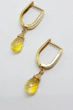 9ct Yellow Gold Teardrop Citrine on Hoop/Huggie Earrings