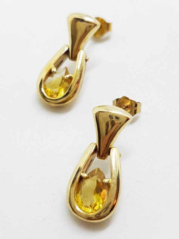 9ct Yellow Gold Teardrop Shape Citrine Drop Stud Earrings