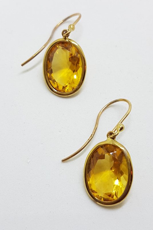 9ct Yellow Gold Oval Citrine Drop Earrings