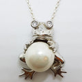 Sterling Silver Cubic Zirconia &amp; Faux Pearl Frog Pendant on Silver Chain