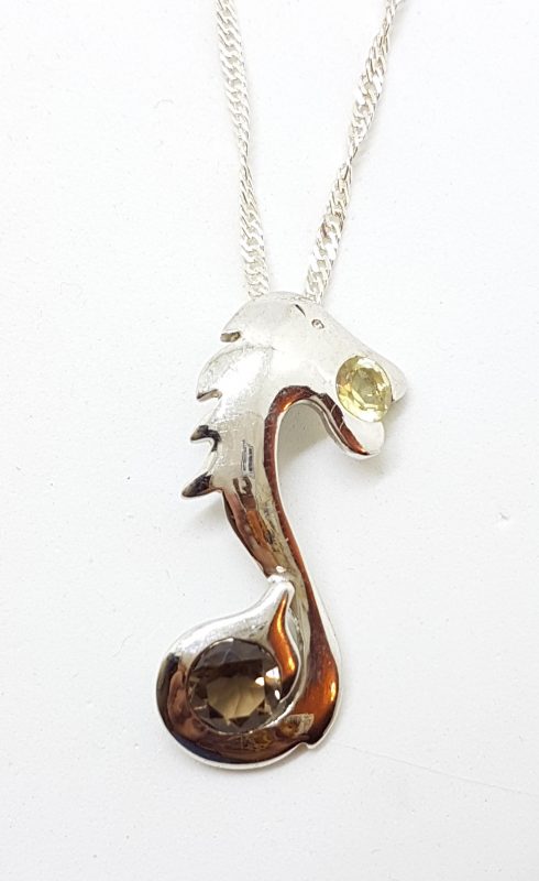 Sterling Silver Smokey Quartz &amp; Citrine Dragon Pendant on Silver Chain