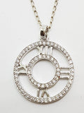 Sterling Silver Cubic Zirconia Large Round Roman Numeral Clockface Pendant on Silver Chain