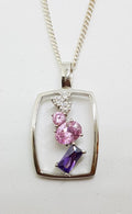 Sterling Silver Cubic Zirconia Rectangular Pendant on Silver Chain