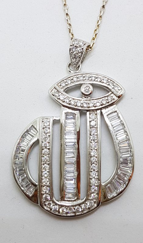 Sterling Silver Cubic Zirconia Large Pendant on Silver Chain