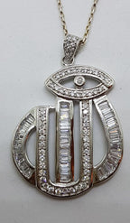 Sterling Silver Cubic Zirconia Large Pendant on Silver Chain