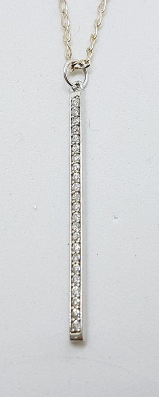 Sterling Silver Cubic Zirconia Long Line Pendant on Silver Chain