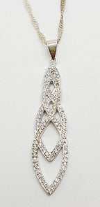 Sterling Silver Cubic Zirconia Long Twist Pendant on Silver Chain