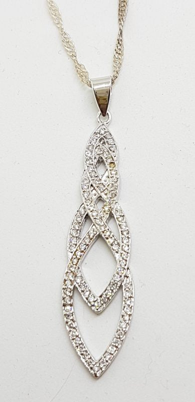 Sterling Silver Cubic Zirconia Long Twist Pendant on Silver Chain