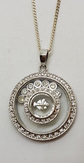 Sterling Silver Cubic Zirconia Large Round Spinner Cross/Crucifix Pendant on Silver Chain