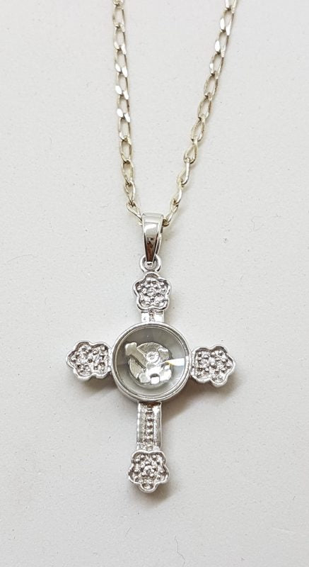 Sterling Silver Cubic Zirconia Spinner Cross/Crucifix Pendant on Silver Chain