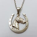 Sterling Silver Horse Head Horseshoe Pendant on Silver Chain