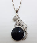 Sterling Silver Cubic Zirconia Cat/Leopard/Puma/Panther Pendant on Silver Chain