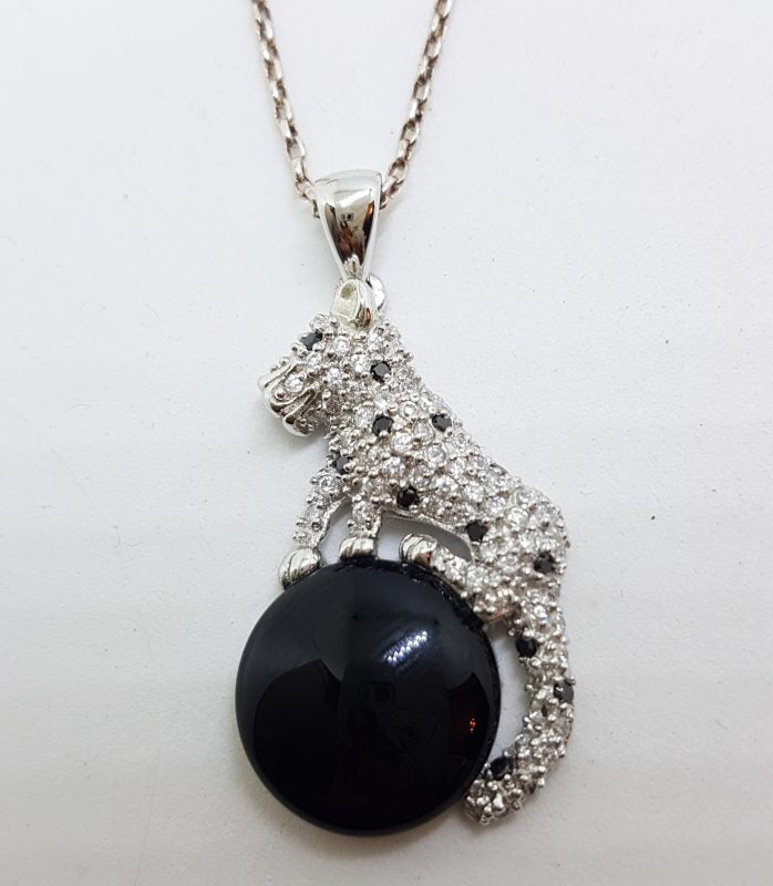 Sterling Silver Cubic Zirconia Cat/Leopard/Puma/Panther Pendant on Silver Chain