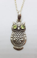 Sterling Silver Peridot Owl Pendant on Silver Chain
