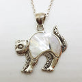 Sterling Silver Mother of Pearl Cat Pendant on Silver Chain