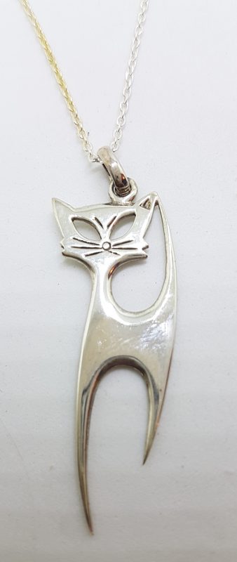 Sterling Silver Cat Silhouette Pendant on Silver Chain