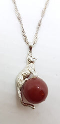 Sterling Silver Cat/Leopard/Panther Carnelian Pendant on Silver Chain