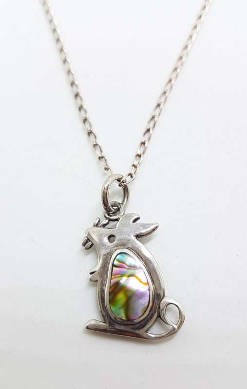 Sterling Silver Paua Shell Mouse Pendant on Silver Chain