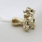 Sterling Silver Heavy Solid Squirrel Pendant on Silver Chain