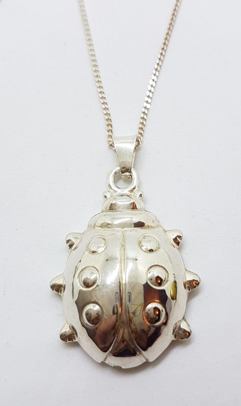 Sterling Silver Large Ladybird Pendant on Silver Chain