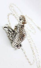 Sterling Silver Large Rooster Pendant on Silver Chain