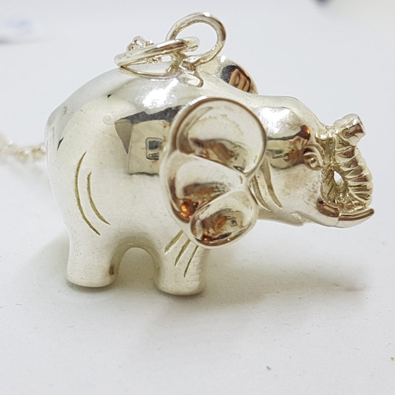 Sterling Silver Large Solid/Heavy Elephant Pendant on Silver Chain