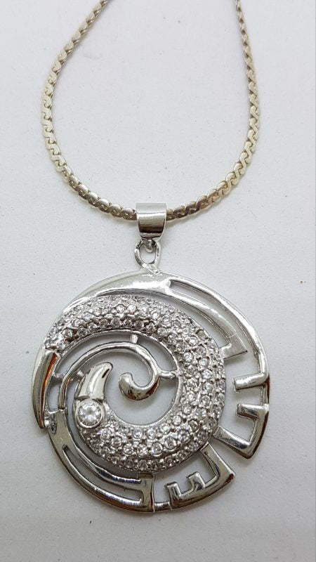 Sterling Silver Large Round Cubic Zirconia Phoenix Pendant on Silver Chain