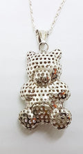 Sterling Silver Large Hollow Teddy Bear Pendant on Silver Chain
