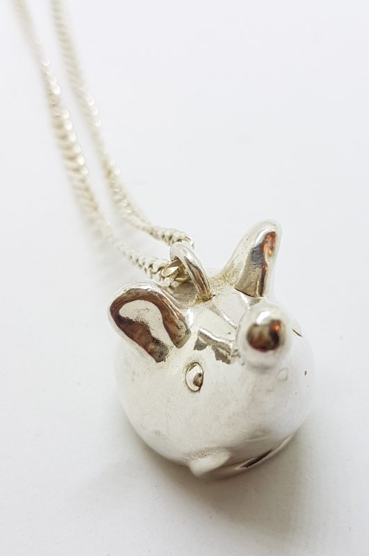 Sterling Silver Large Mouse Pendant on Silver Chain