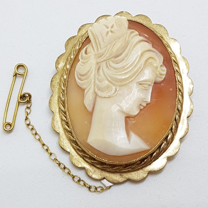 9ct Yellow Gold Oval Lady Cameo Brooch - Antique / Vintage