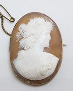 9ct Rose Gold Large Oval Lady Cameo Brooch - Antique / Vintage
