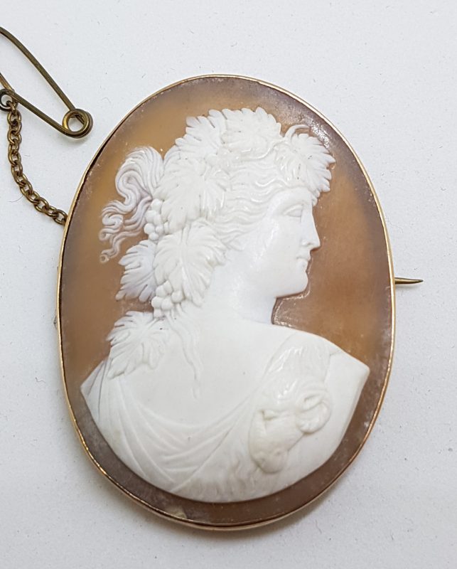 9ct Rose Gold Large Oval Lady Cameo Brooch - Antique / Vintage