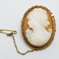 9ct Yellow Gold Twist Rim Oval Lady Cameo Brooch - Antique / Vintage