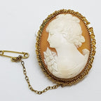 9ct Yellow Gold Twist Rim Oval Lady Cameo Brooch - Antique / Vintage