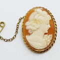 9ct Yellow Gold Twist Rim Oval Lady Cameo Brooch - Antique / Vintage