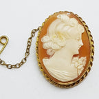 9ct Yellow Gold Twist Rim Oval Lady Cameo Brooch - Antique / Vintage