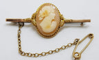 9ct Gold Ornate Oval Cameo Lady Head Bar Brooch