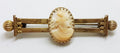 15ct Yellow Gold Oval Cameo Lady Head Bar Brooch - Antique / Vintage