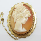 9ct Yellow Gold Oval Lady Cameo Brooch - Antique / Vintage