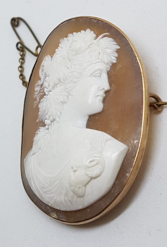 9ct Rose Gold Large Oval Lady Cameo Brooch - Antique / Vintage