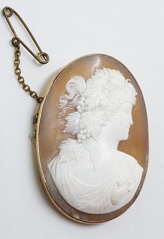 9ct Rose Gold Large Oval Lady Cameo Brooch - Antique / Vintage
