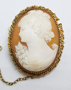 9ct Yellow Gold Twist Rim Oval Lady Cameo Brooch - Antique / Vintage