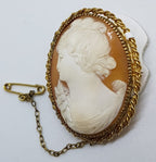 9ct Yellow Gold Twist Rim Oval Lady Cameo Brooch - Antique / Vintage
