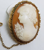 9ct Yellow Gold Twist Rim Oval Lady Cameo Brooch - Antique / Vintage